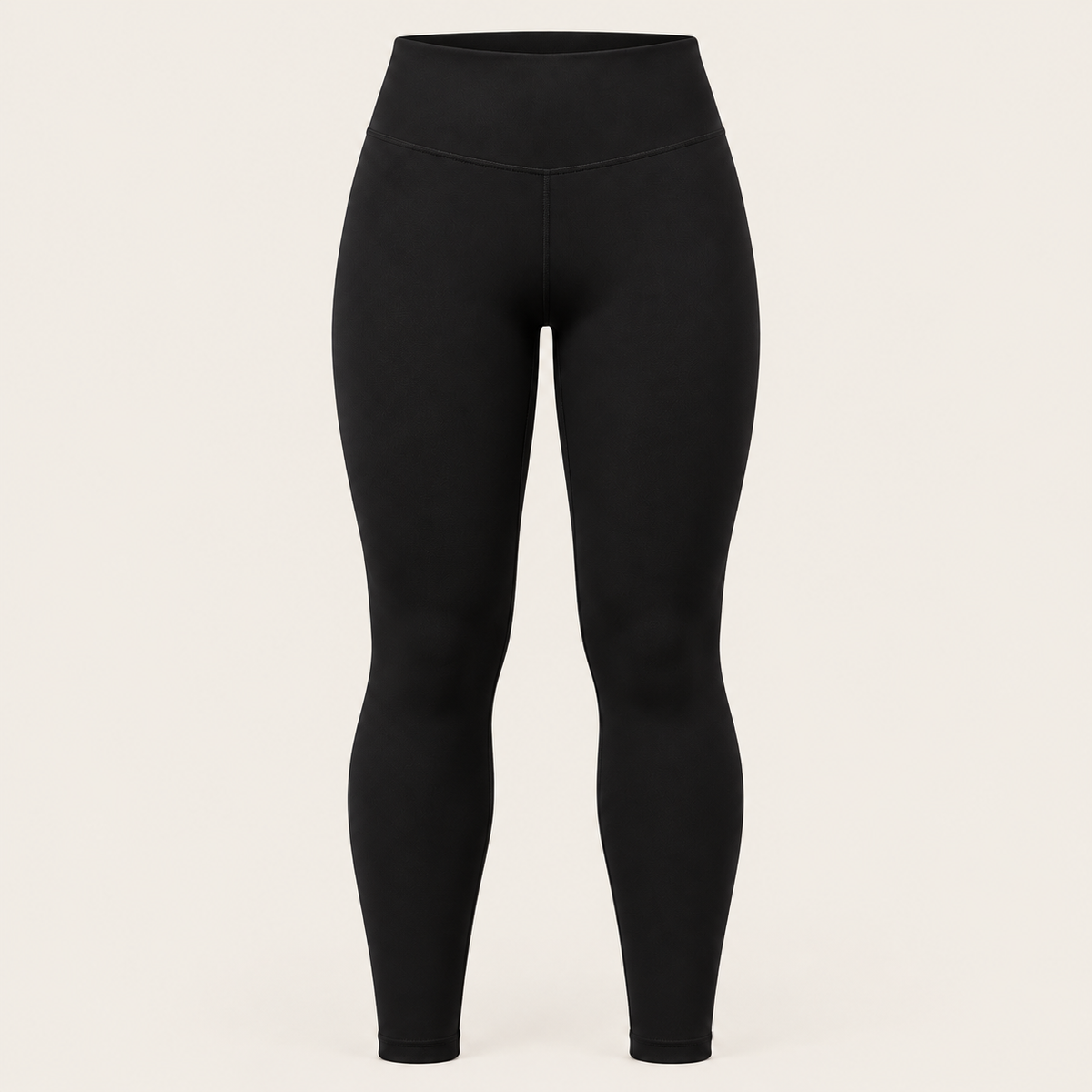 Black high-waisted leggings shown on a headless mannequin against a light off-white background.