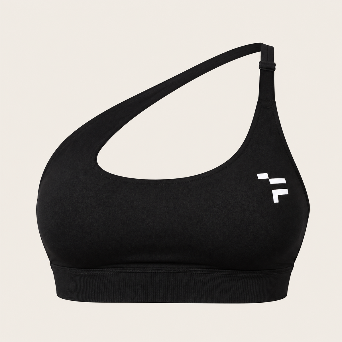 A black one-shoulder sports bra 